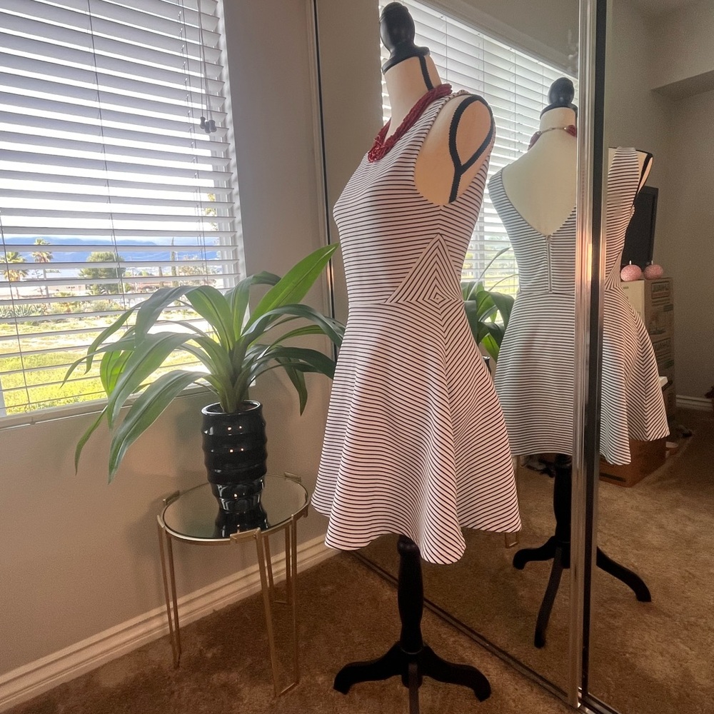 H&M Divided Striped Skater Dress White w/ Black Pinstripes S 8 NWOT